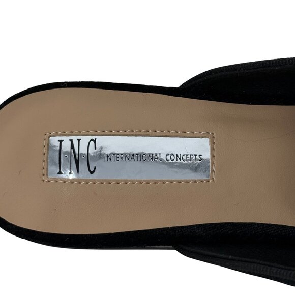 INC Black Bug Gannie 5 Velvet Rhinestone Dragonfly Bumblebee 8 Mules Flats READ - Picture 7 of 11